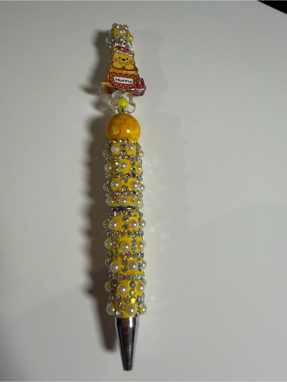 Yellow Decorative Beaded Pen with Winnie-the-Pooh Charm